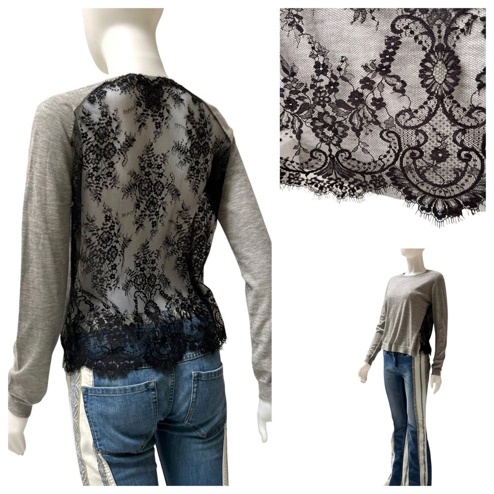 Mason 100% Cashmere Top Women Sheer Black Lace Size Small Office‎ Siren Coquette